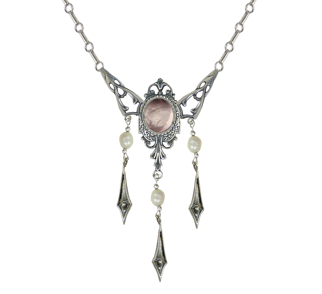 Sterling Silver Victorian Necklace With Rose Quartz